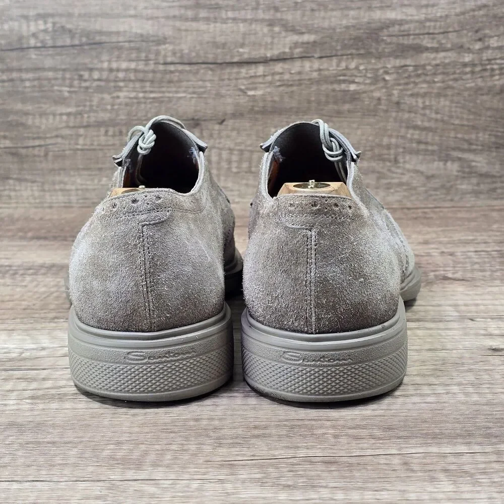 Santoni Easy Brogue Suede Men's Size 10.5 Brown Wingtip Lace Up Dress Shoes